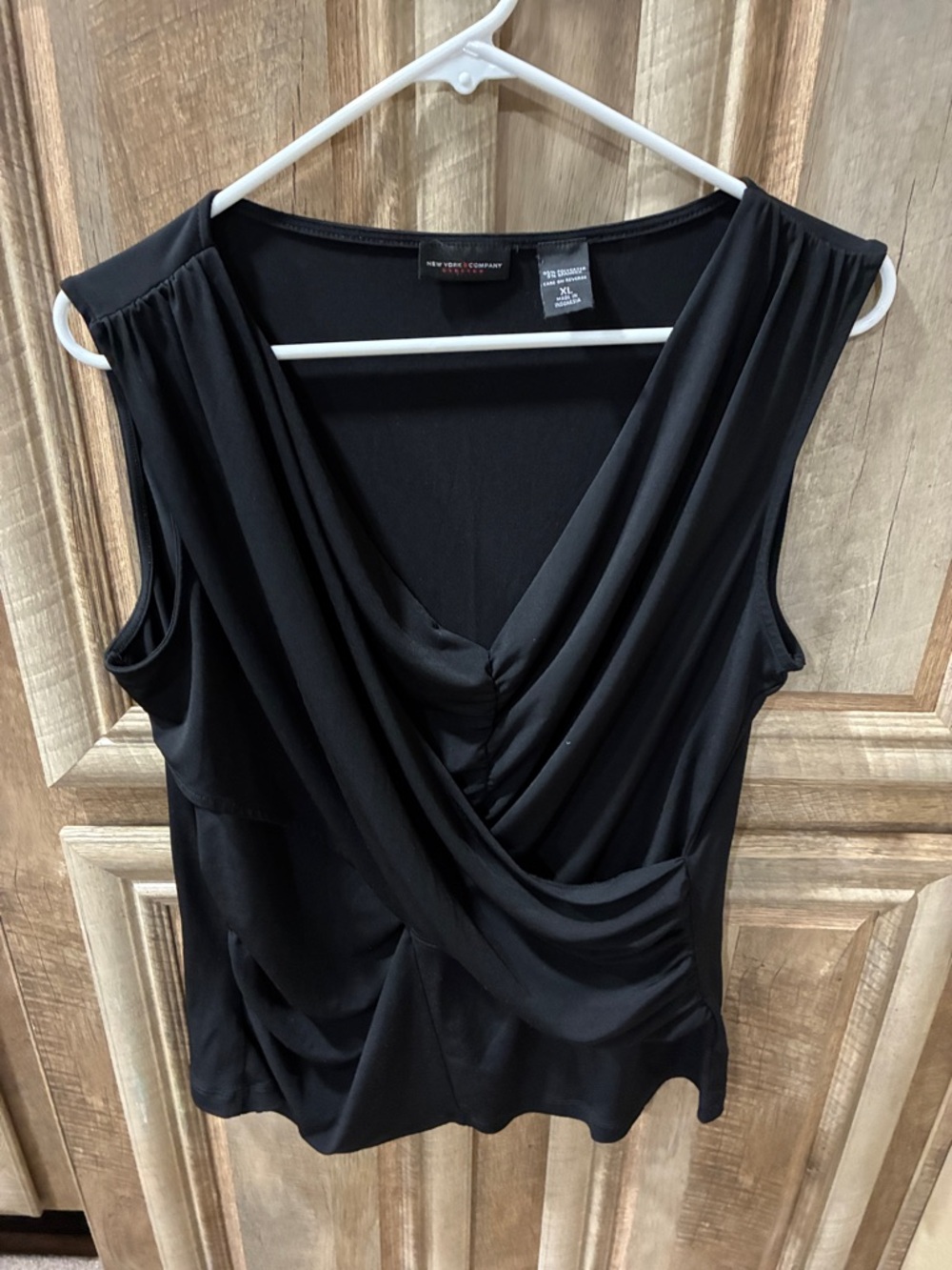 New York & Company Black Draped Surplice Sleeveless Top